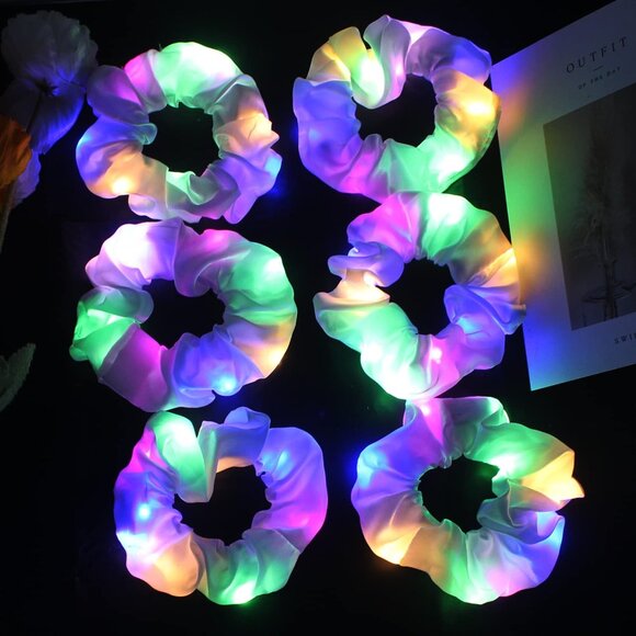 12Pcs LED Satin Hair Scrunchies Glow in Dark Ponytail Holders for Raves - Picture 6 of 7